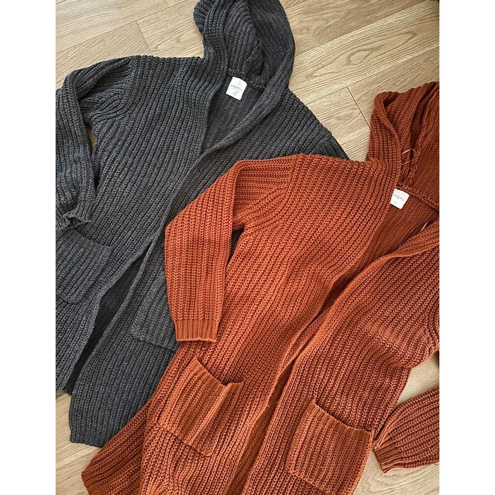 Lot/2 Carly Jean Los Angeles M sweater thick pretty knit open hoodie CJLA grey - Picture 6 of 9